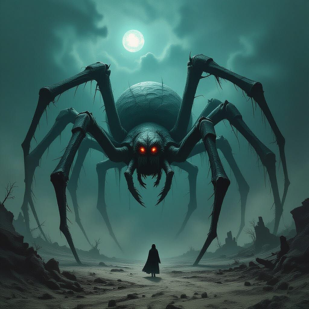 Colossal Eldritch Spider in Cosmic Horror Wasteland