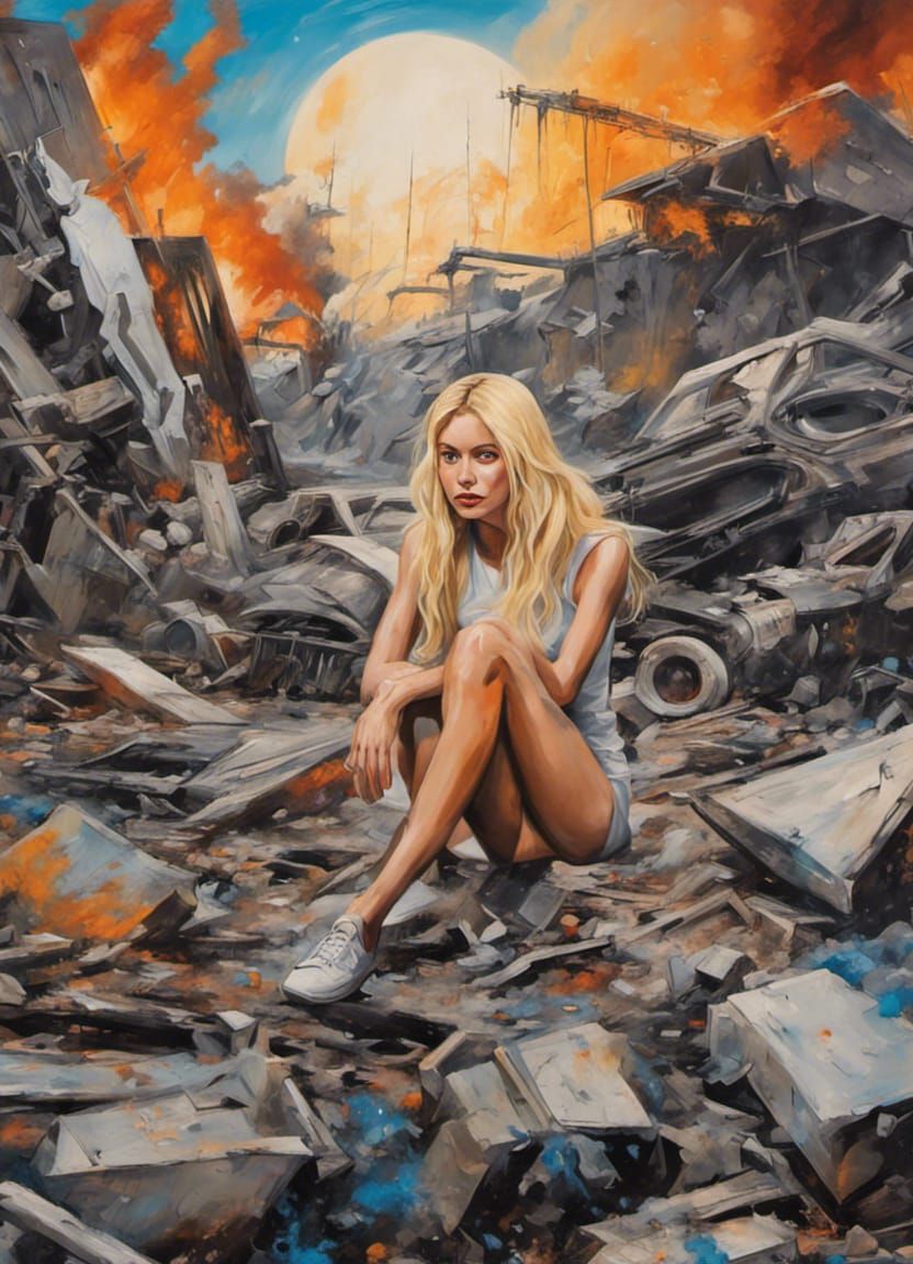 Crashed Starship on Alien World in Graffiti Art Style