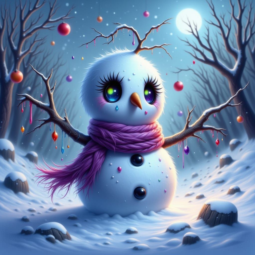 Chibi Snowman in Winter Wonderland Matte Painting