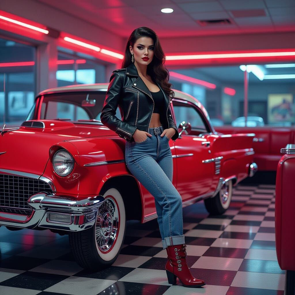 Retro-Futuristic Greaser in Diner, Artstation Illustration