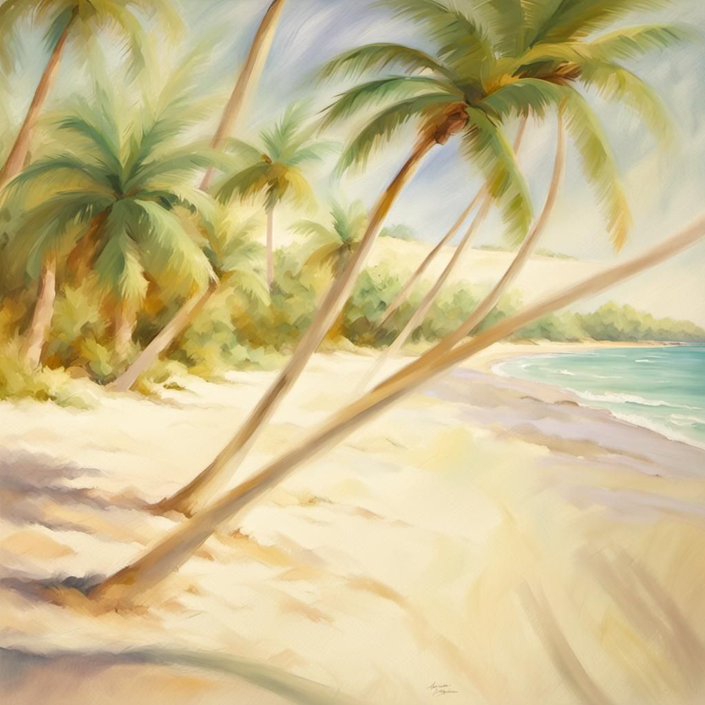 Tropical Beach Palm Trees in Impressionism Style