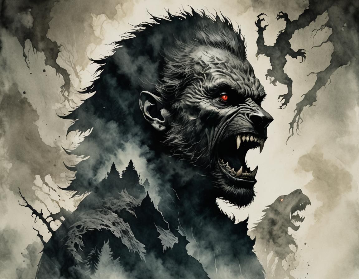 Werewolf Silhouette in Gothic Horror Style