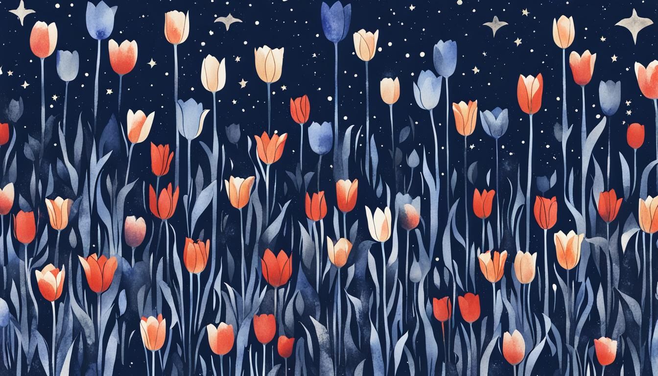Whimsical Tulips Field Under Night Sky