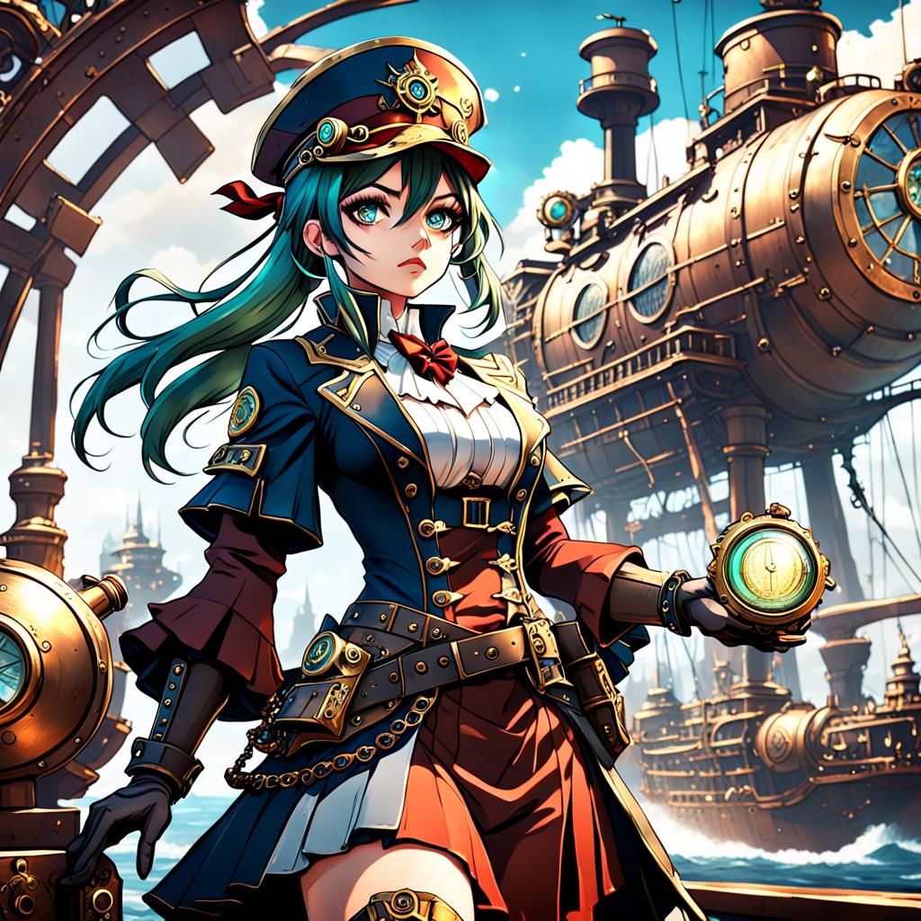 Steampunk Anime Captain Girl in Detailed Matte Painting