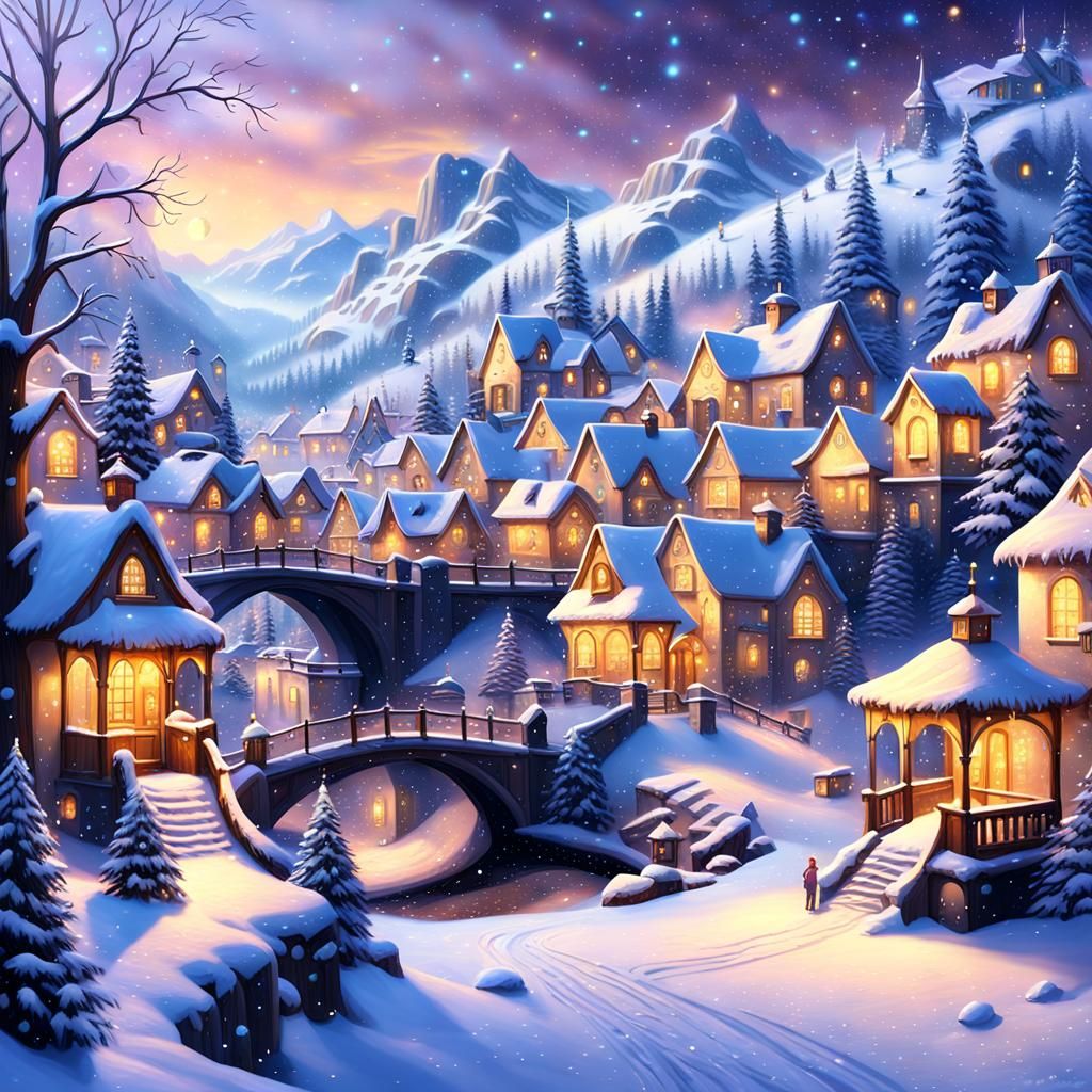 Christmas Village in Winter Wonderland: Digital Matte Painti...