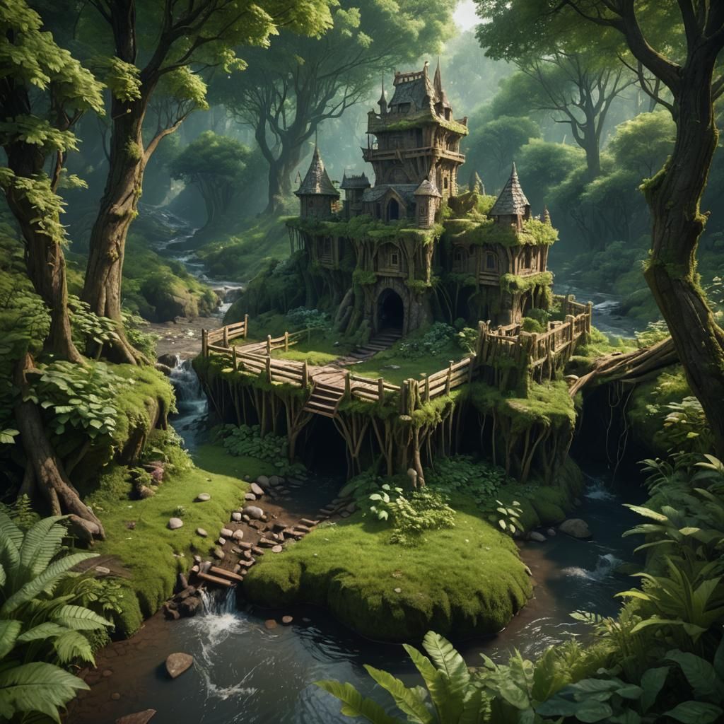 Stick Fort in Lush Forest: Fantasy Concept Art