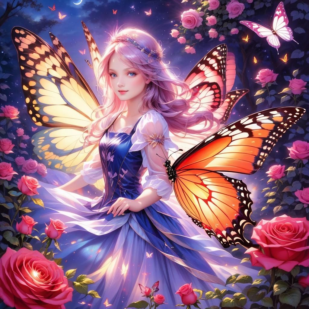 Fairy, Rose, and Butterfly: A Whimsical Encounter