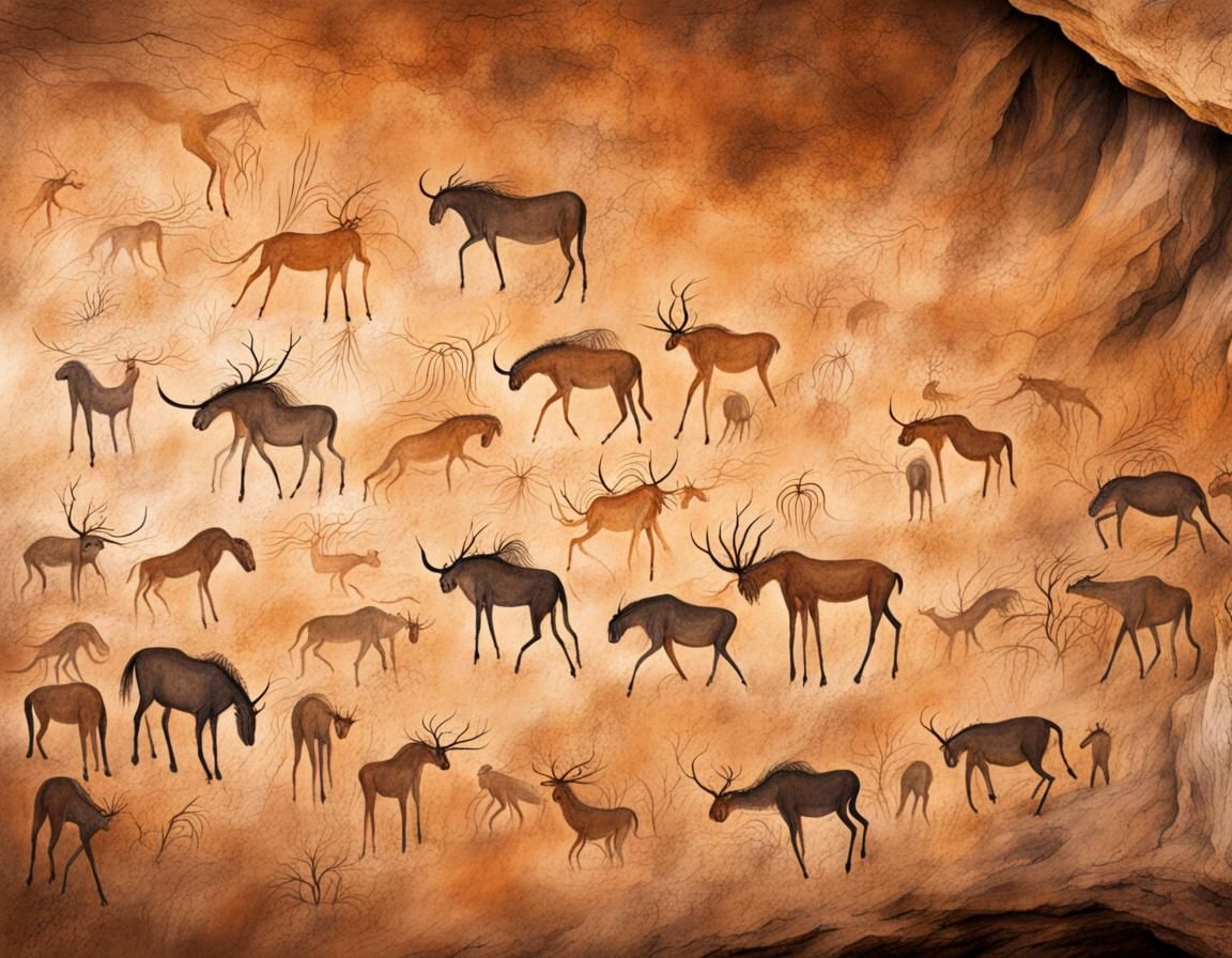 Detailed Cave Wall Paintings of Early Humans