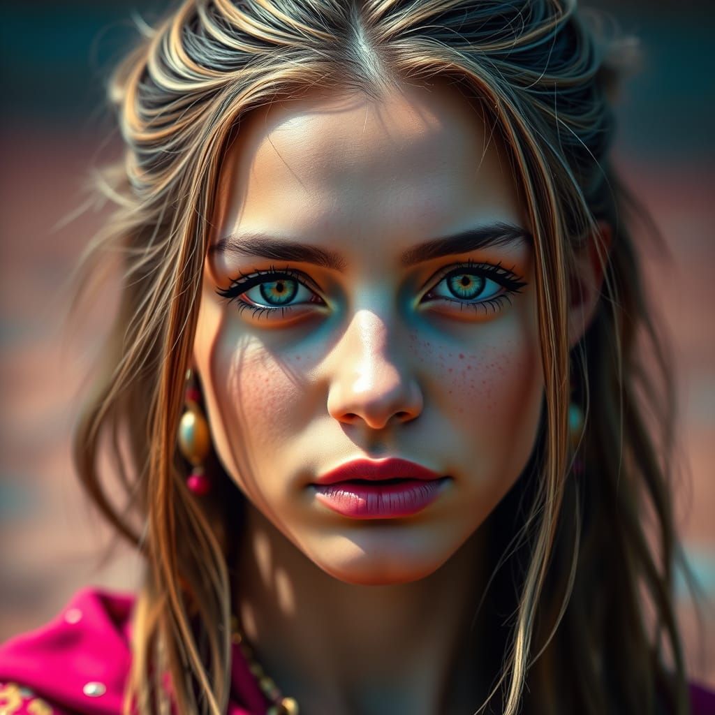 Stunning Young Woman in Vibrant Panoramic View