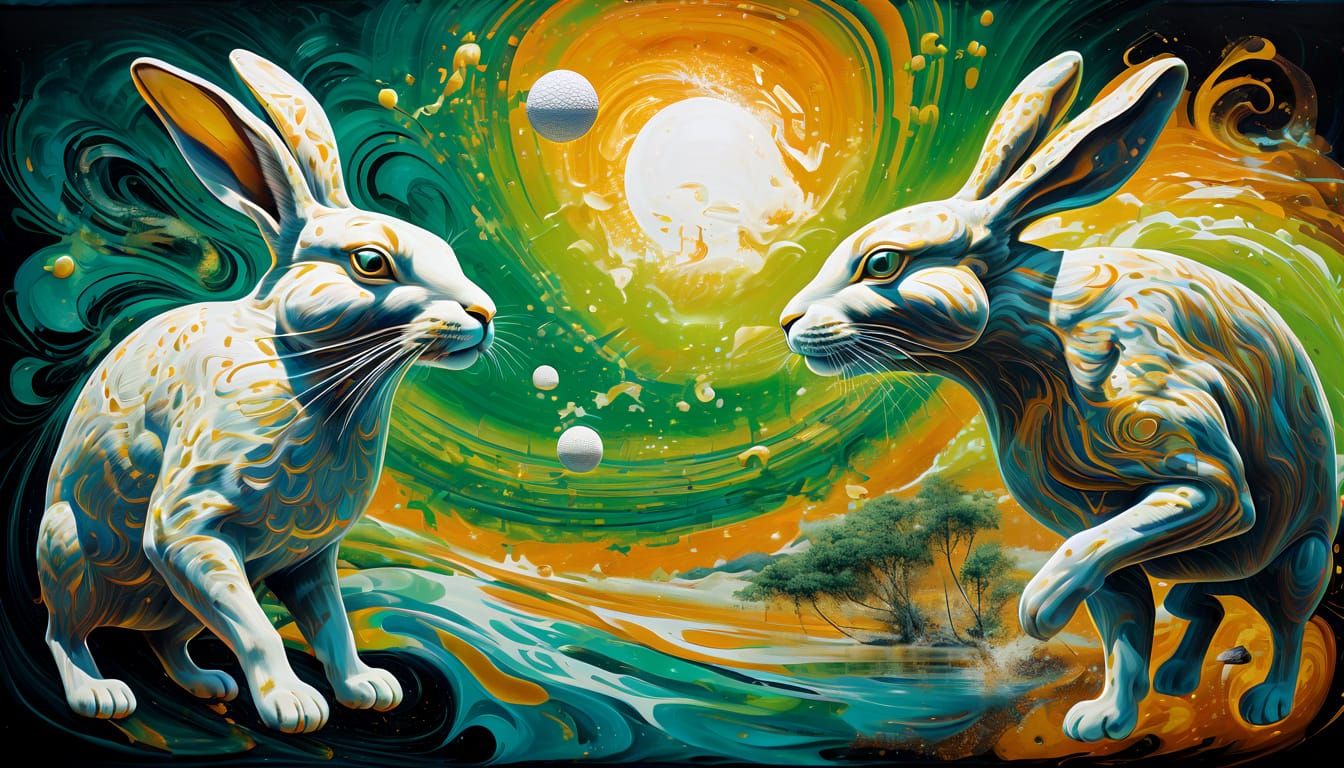 Surreal Collage Portrait: Animals Playing Tennis in Abstract...