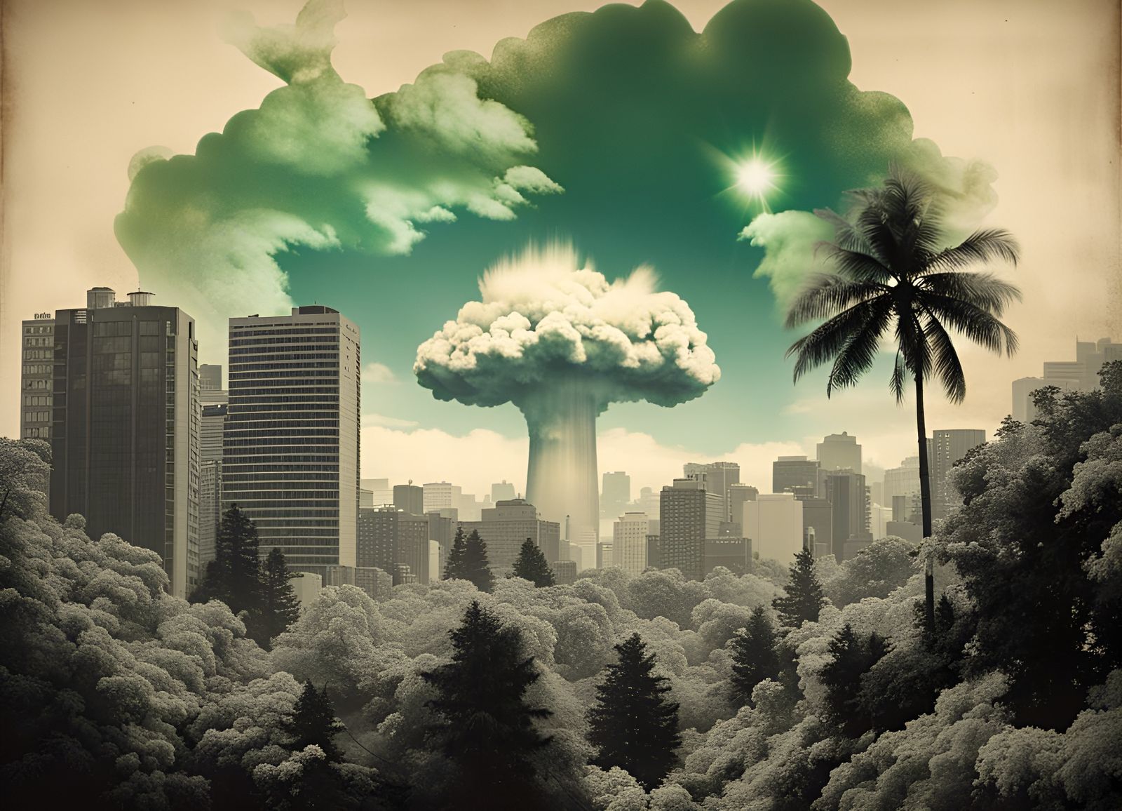 Nuclear Explosion Cityscape over Rainforest