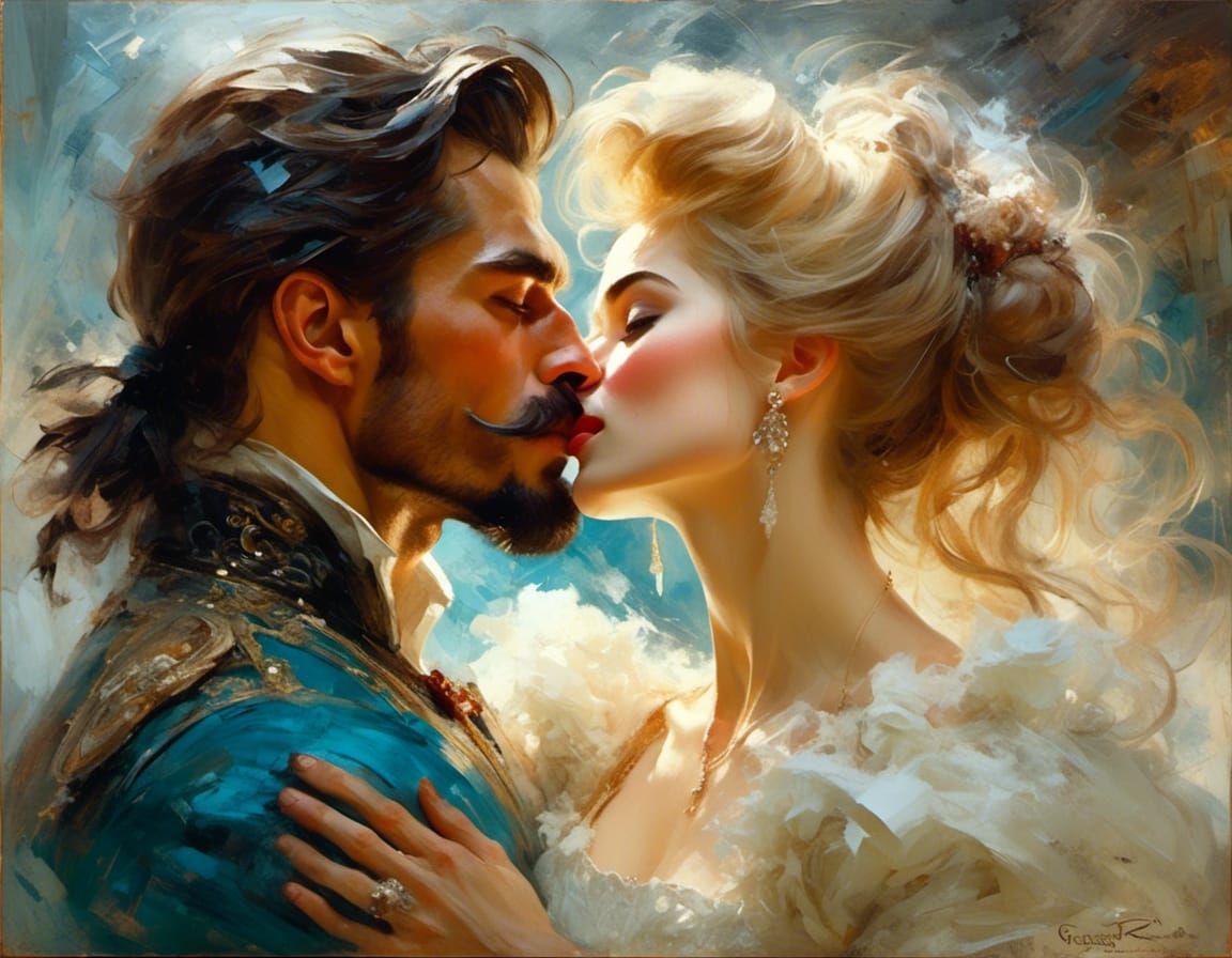 Passionate Kiss in Snowy Russia: Edwardian Pastel Painting