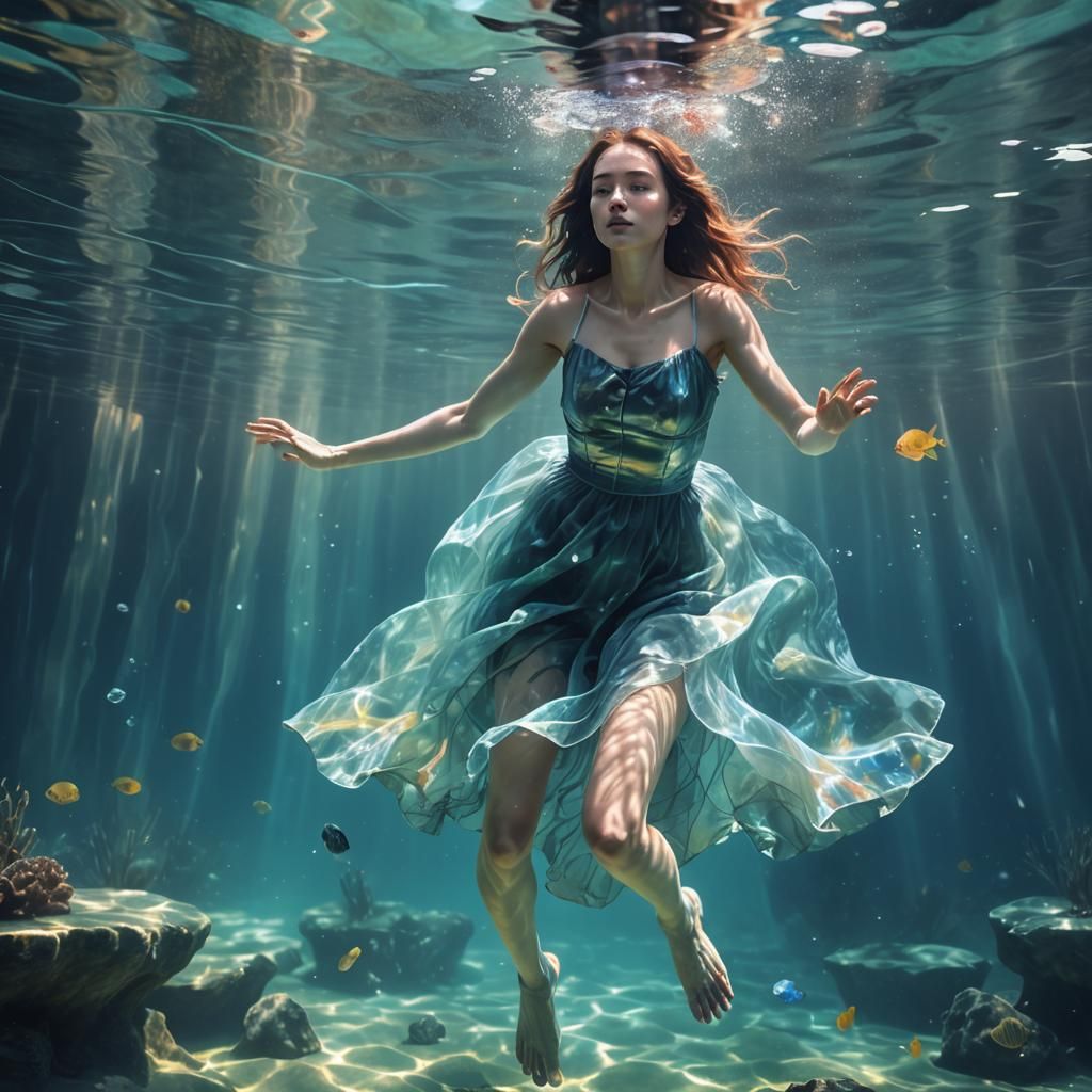 Ethereal Underwater Woman in Holographic Light