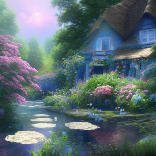 Cottagecore Village by Lakeside Flower Garden