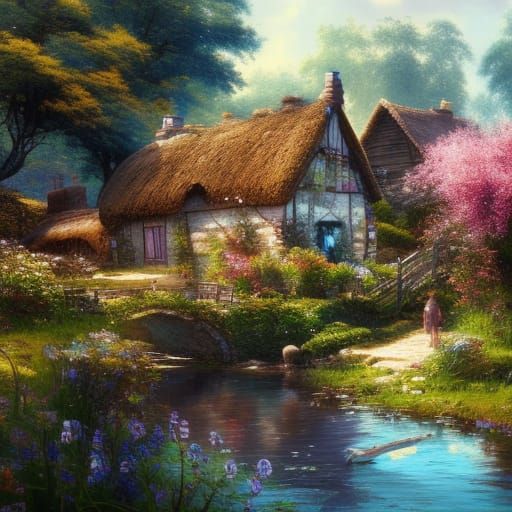 Whimsical English Cottage Village in Enchanted Garden