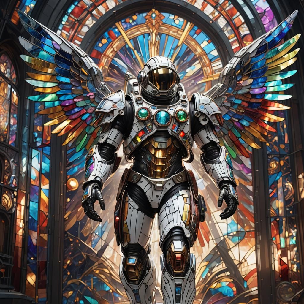 Biomechanical Astronaut in Stained Glass Armor