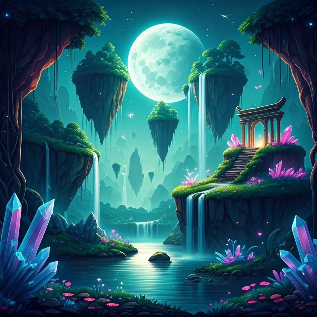 Enchanted Floating Islands in a Radiant Landscape