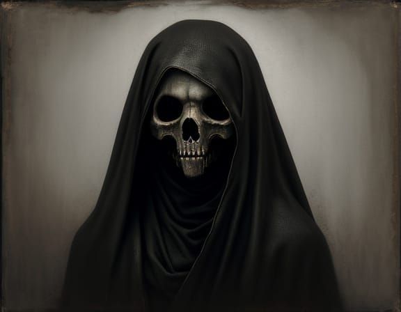 Eerie Cloaked Figure in Textured Oil Painting