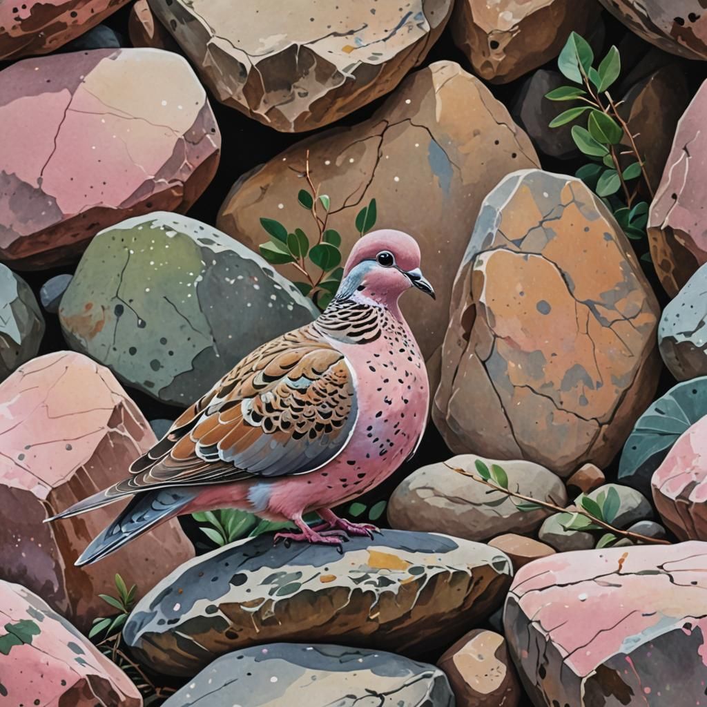 Pink Speckled Dove: Detailed Gouache Painting