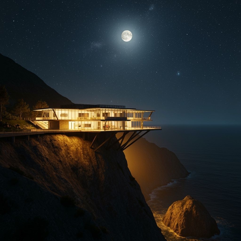 Futuristic Cliffside Villa Under Moonlight
