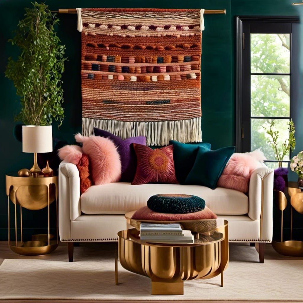 Fiber Art Sunset Landscape in Chic Living Room