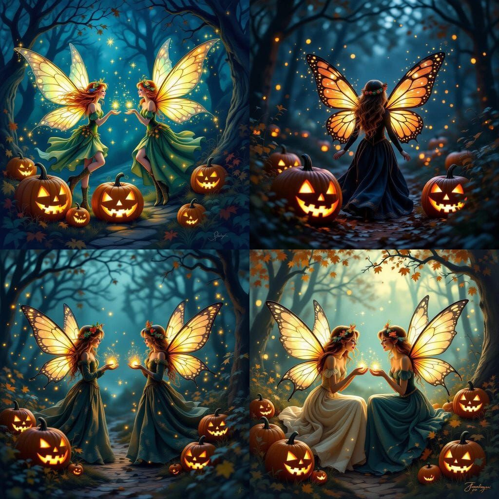 Enchanted Autumn Fairies Emerge Amidst Magical Lights and Pu...