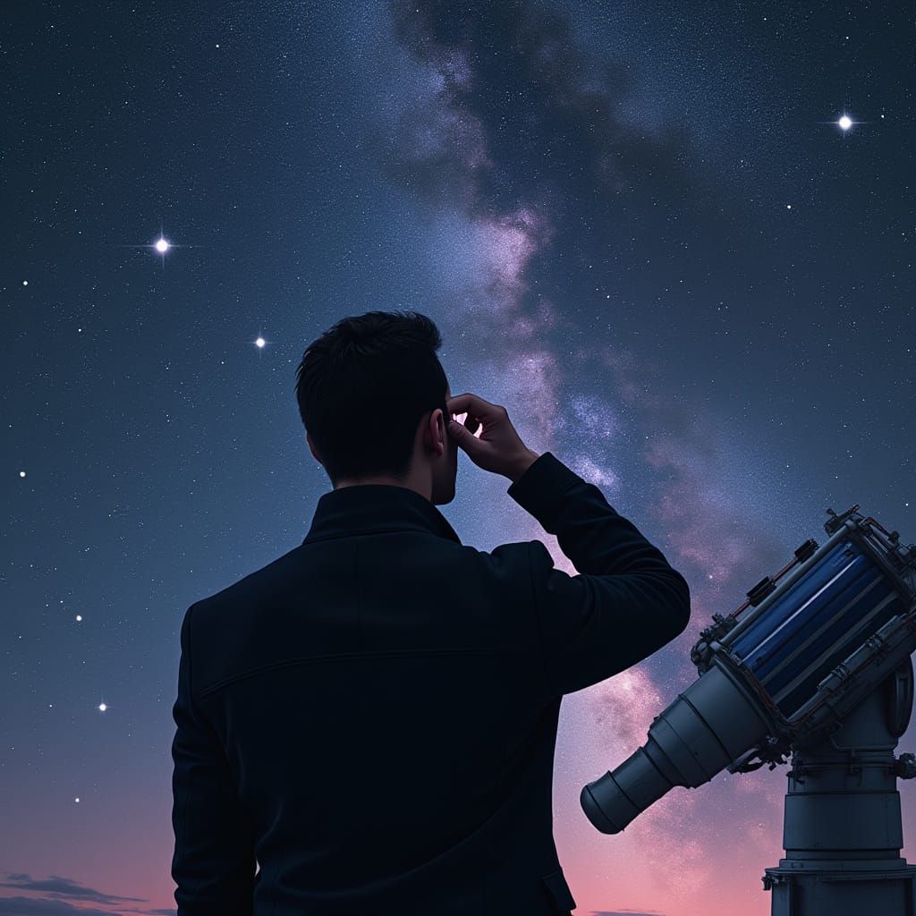 Cosmic Explorer Contemplates Vast Starry Expanse in a Cyberp...