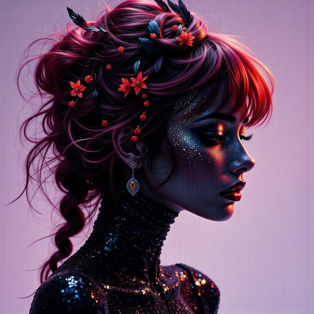 <lora:Haute Couture Flux:1.0> <lora:Make it sparkle:1.0> <lora:TressCode:1.0> <lora:Double exposures:1.0>