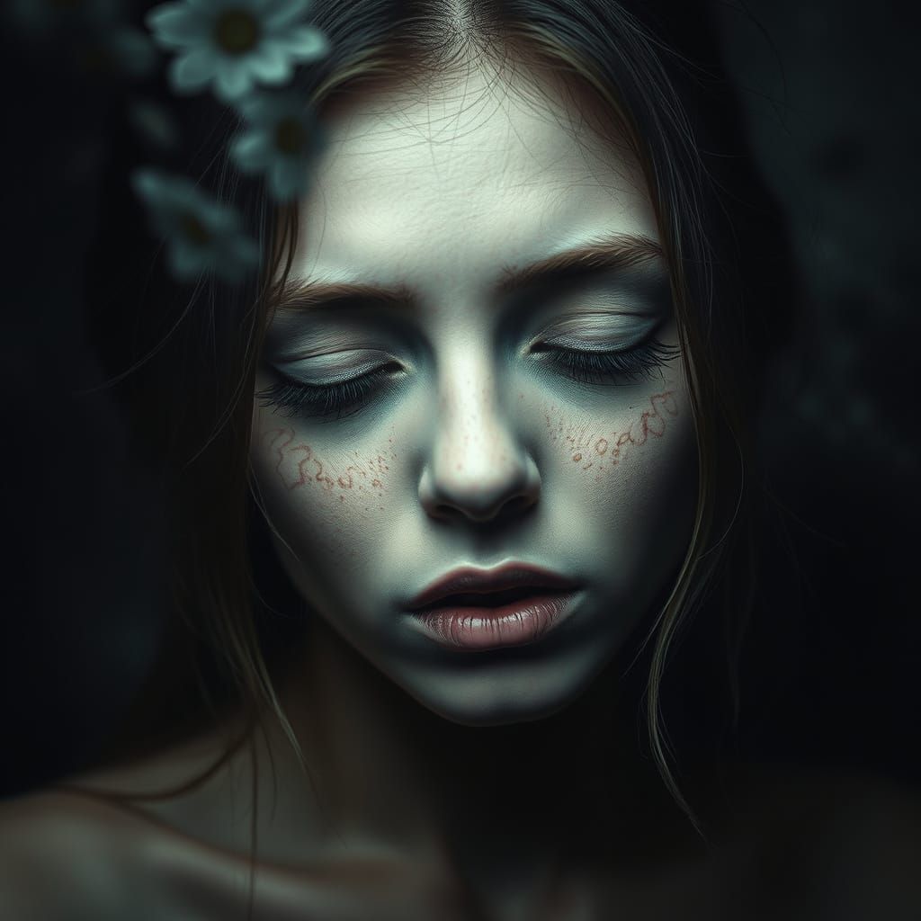 Hyperrealistic Medusa with Fractures in Dreamy Backdrop