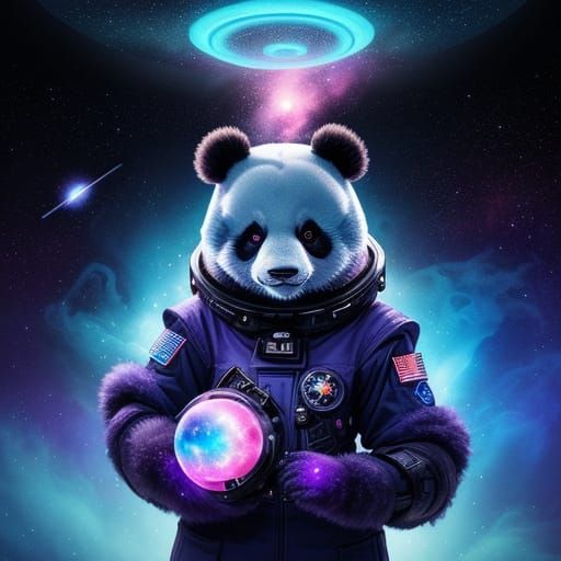 Panda Girl Floating in Cosmic Space
