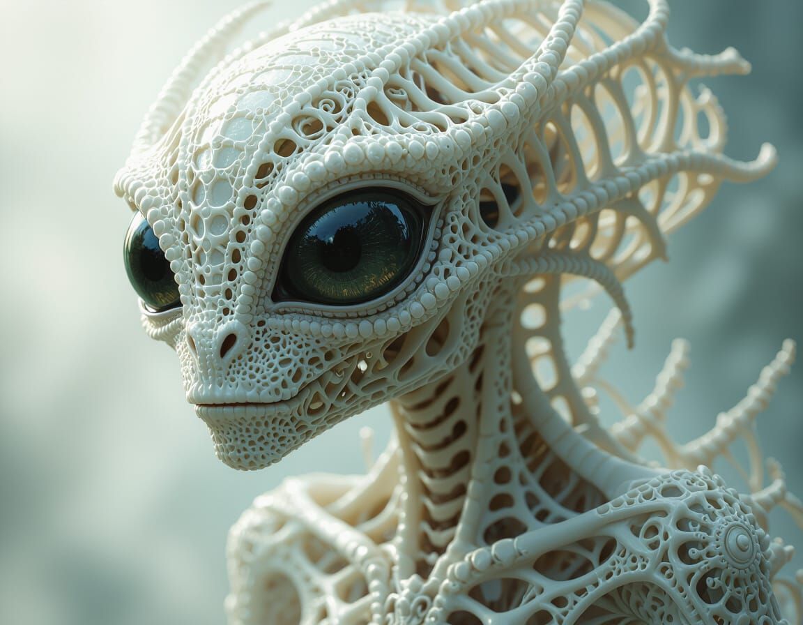 Alien Made of Bone Lace and Filigree: Hyper-Realistic Fantas...