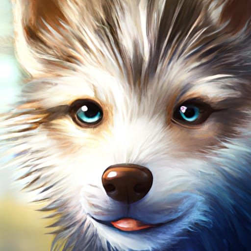 Hyperdetailed Husky Pup Portrait in Digital Art Style