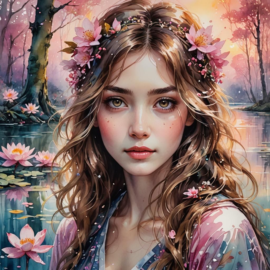 Ethereal Forest Portrait in Watercolor Style