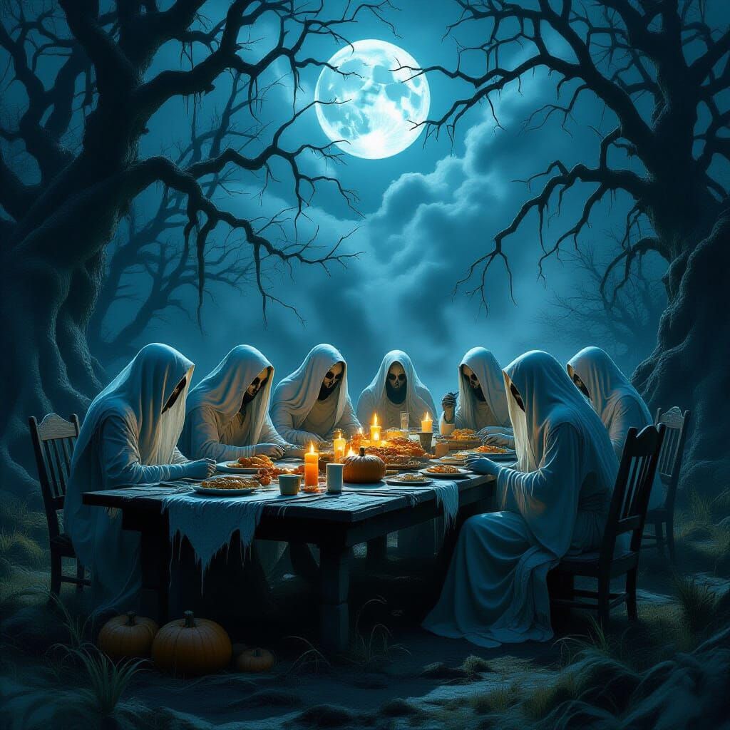 Ghostly Harvest Festival Dinner in Dark Fantasy Style