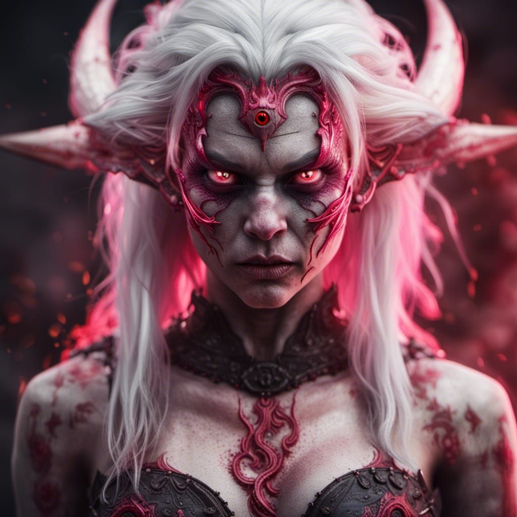 Hyperrealistic Angry Female Demon Portrait