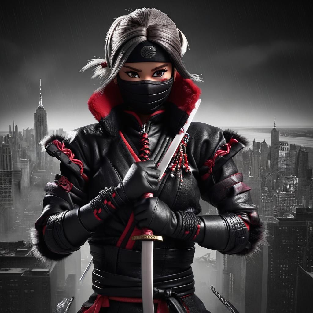 Barbie as Ninja in New York: Cinematic Digital Art