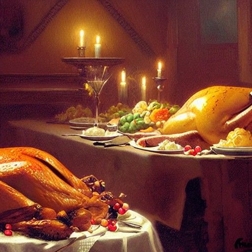Thanksgiving Dinner: Detailed Painting in 8K
