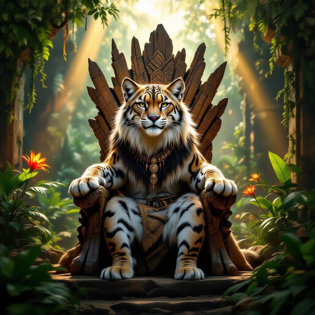 Majestic Saber-Toothed Cat on Petrified Throne