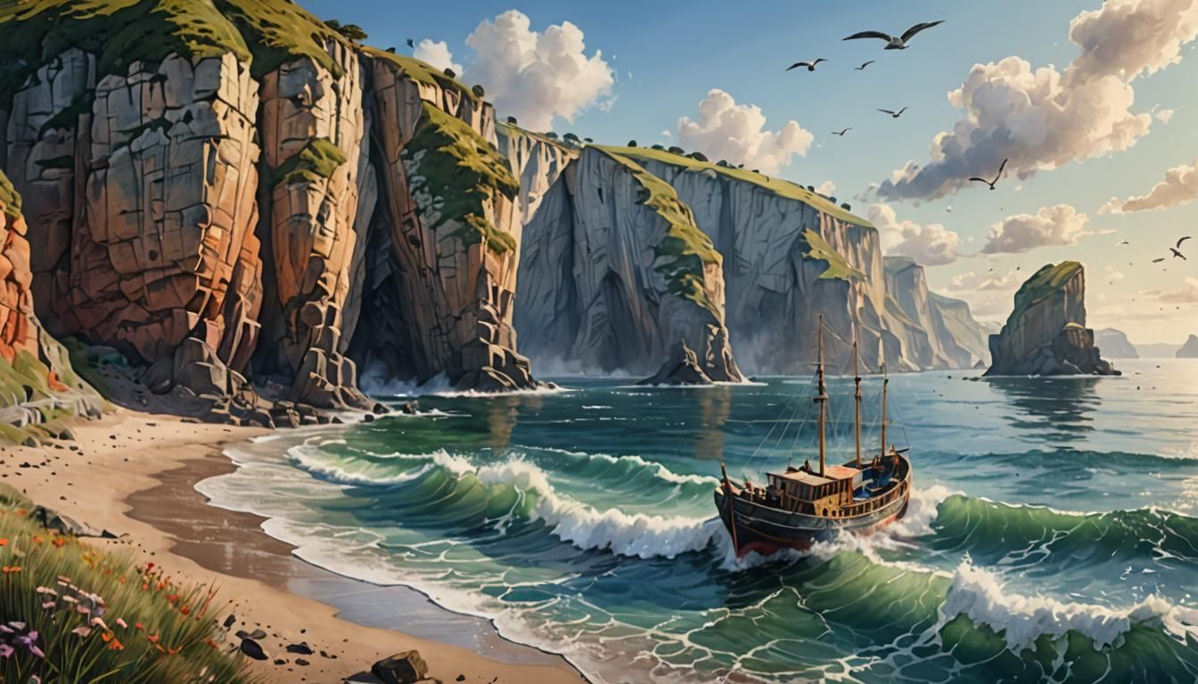 Detailed Watercolour Boat on the Sea