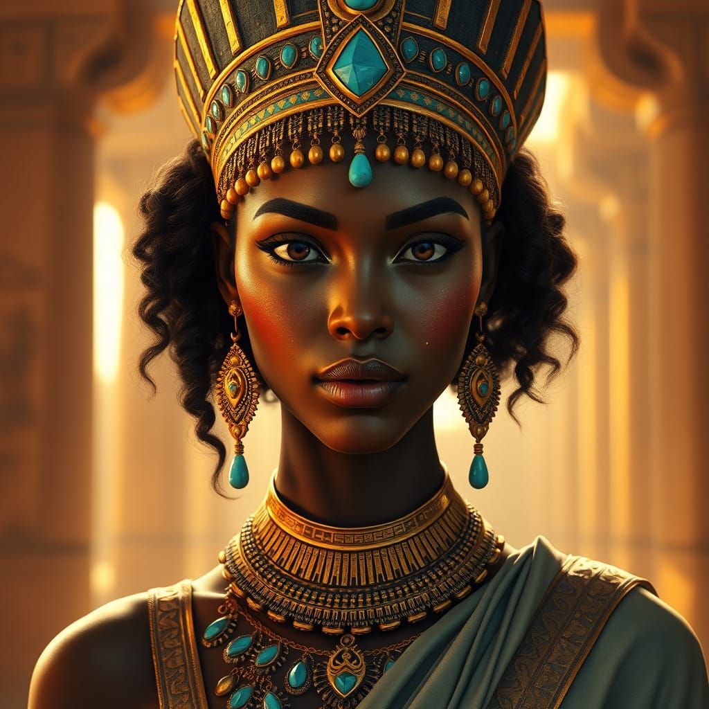 Elegant Ancient Egyptian Goddess in Golden Splendor
