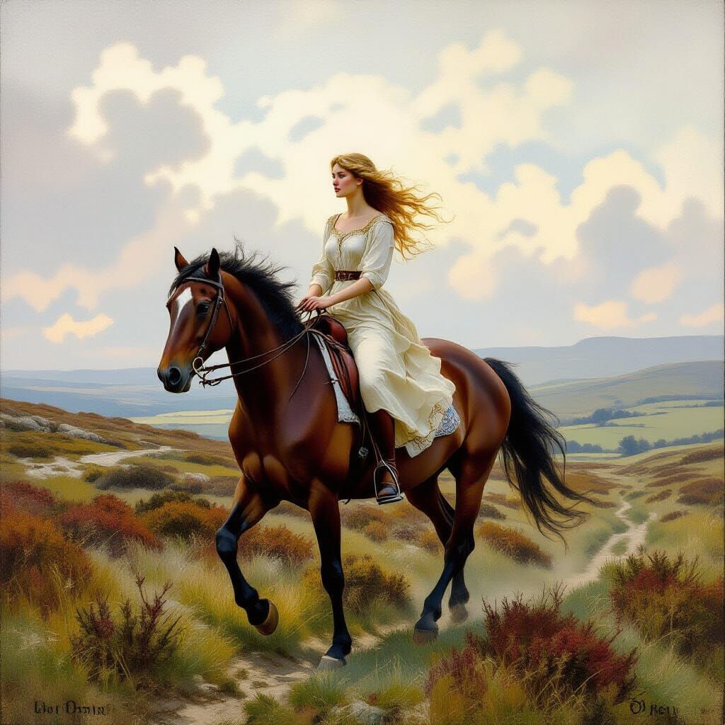 Celtic Princess Rides Horse Across Scottish Moorland in Drea...