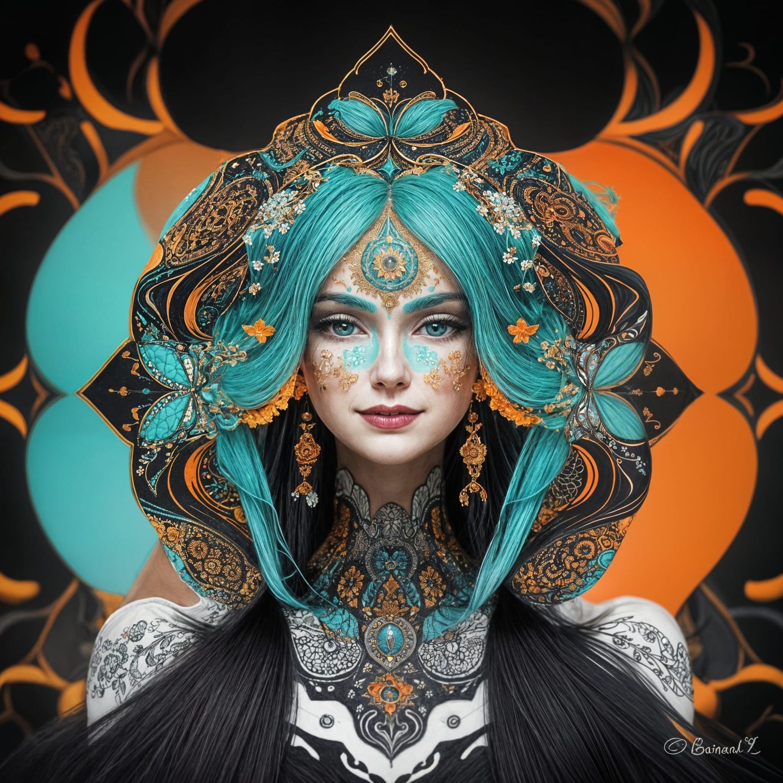 Fractal Femme Fatale Mural in Professional Photography Style