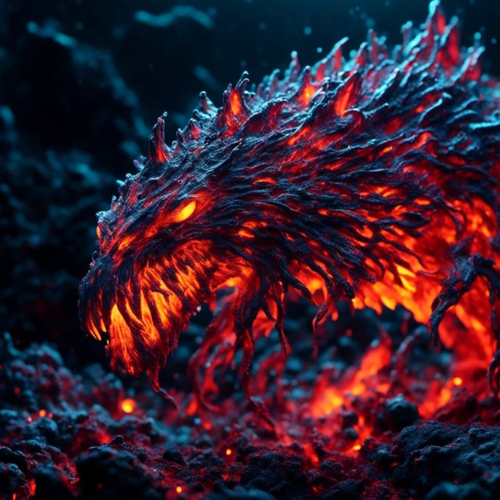 Glowing Lava Monster in Underwater Scene