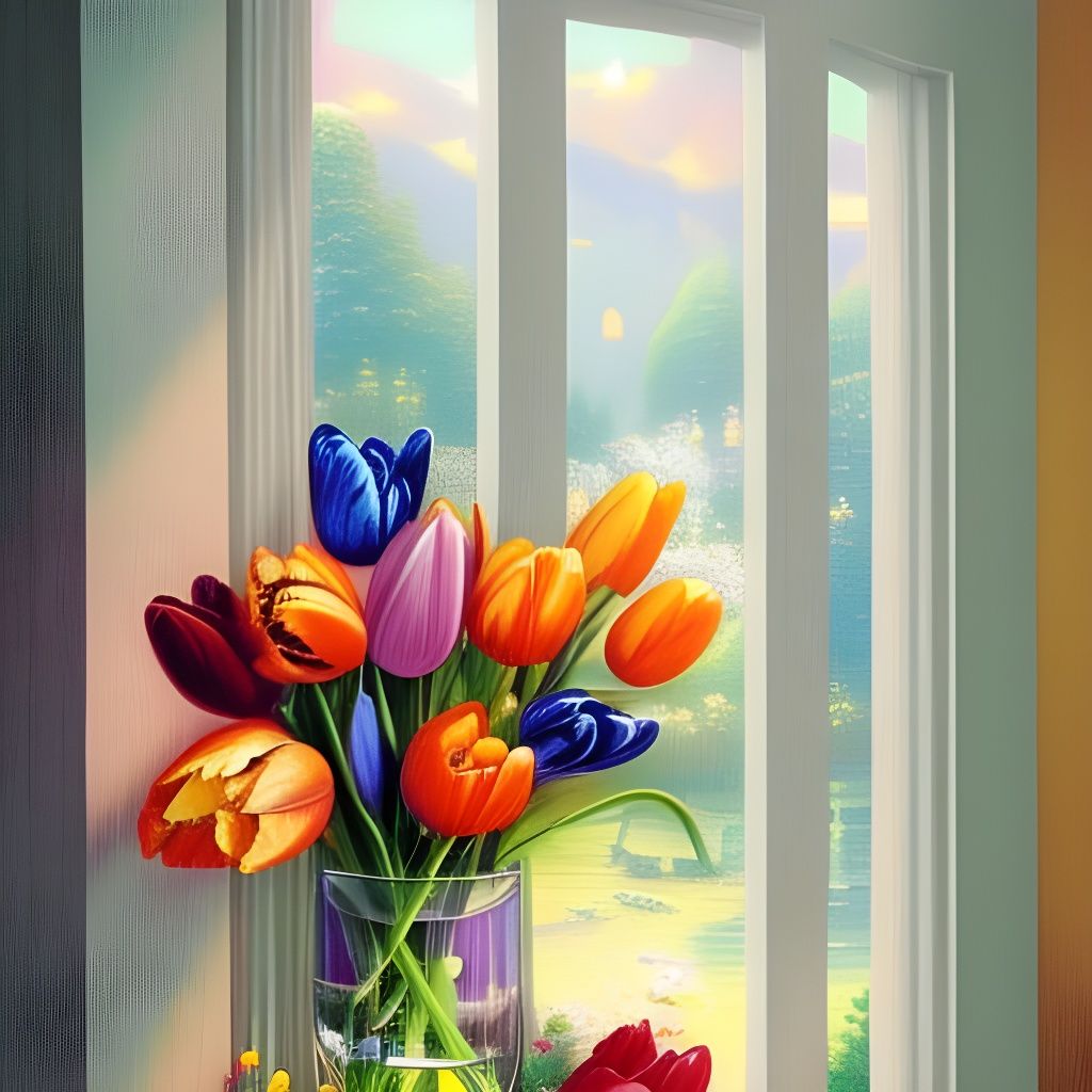 Colorful Tulips in Sunlight: Ethereal Fantasy