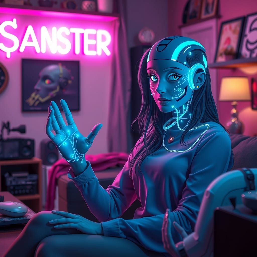 A Hypnotized Woman Transforms into a Furry Hamster in a Neon...