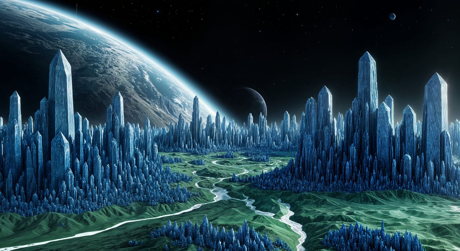 Majestic Sapphire Planet Unfolds in Hyper-Realistic Gemstone...