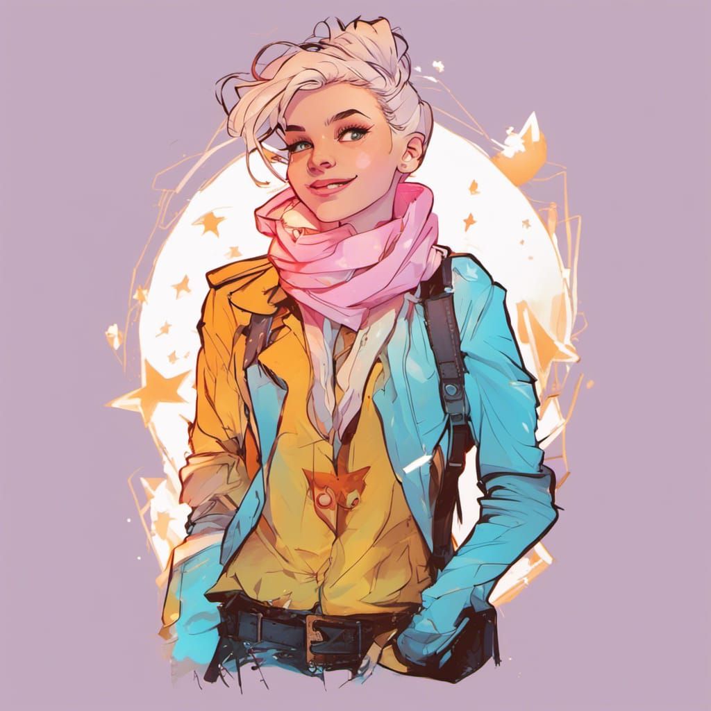 Neon Gothic Girl with Scarf in 80s Style