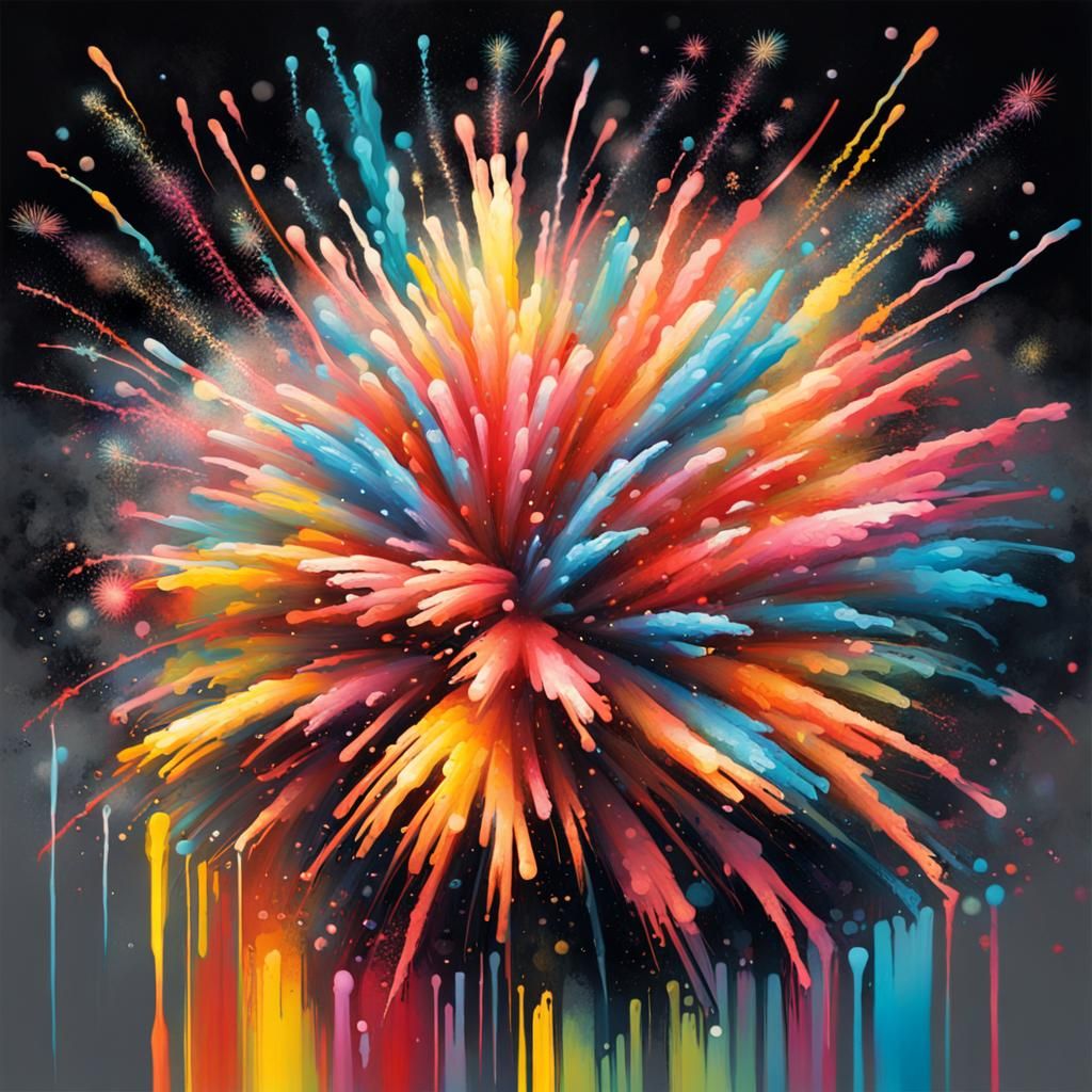 Fireworks in Graffiti Splash Art Style