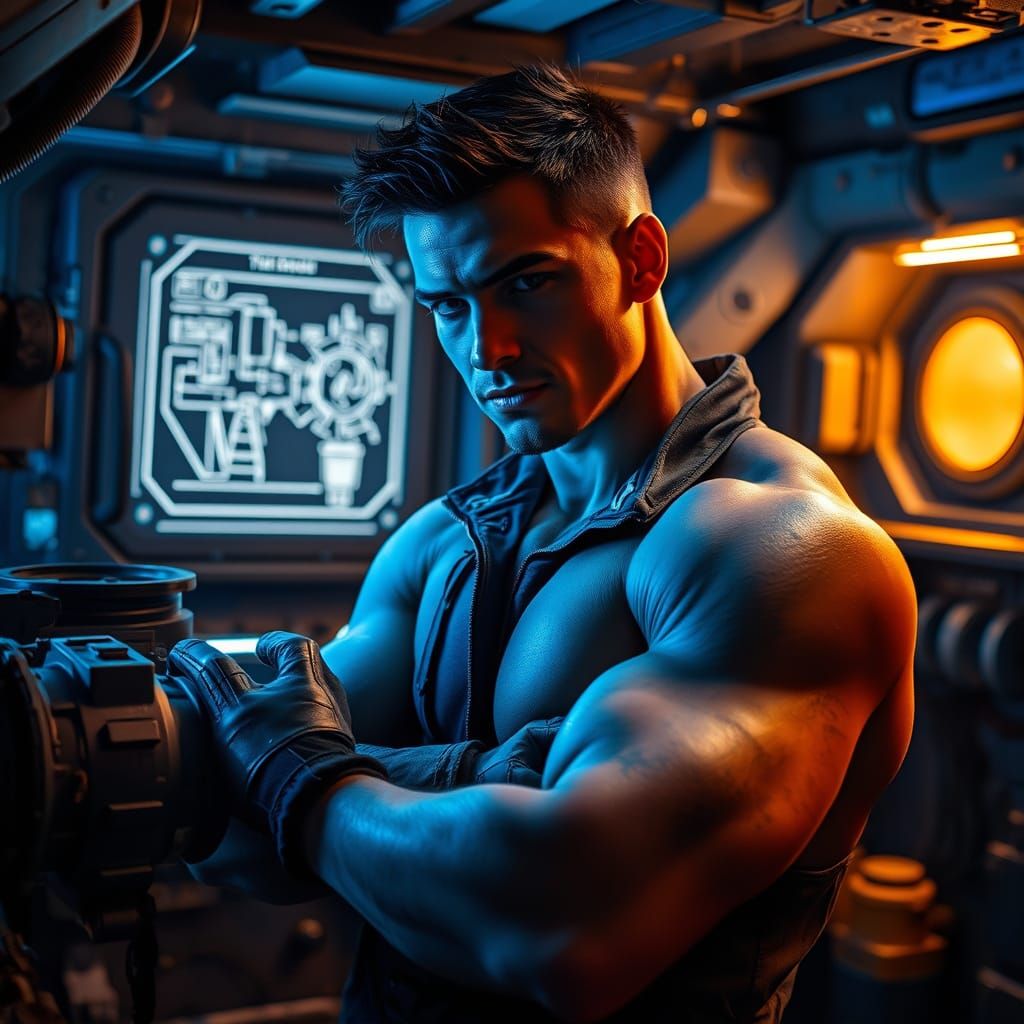 Confident Space Miner in Cyberpunk Style