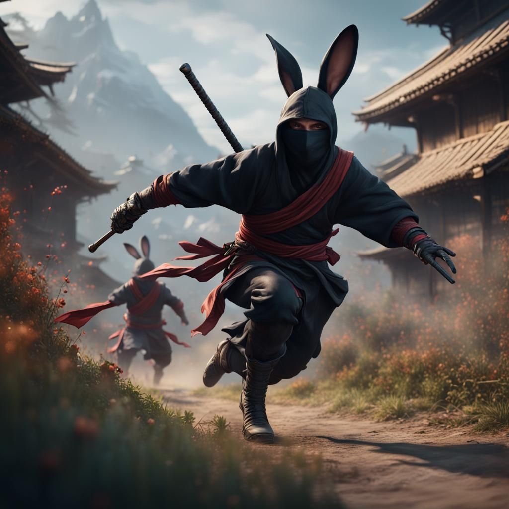 Ninja Rabbit Chase: Detailed Fantasy Concept Art